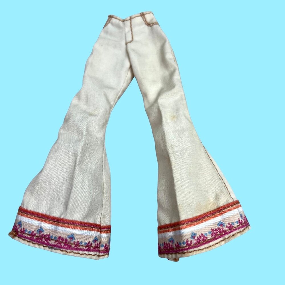 Bratz Yasmin Bell Bottom Pants Cream Embroidered Boho Floral 2001